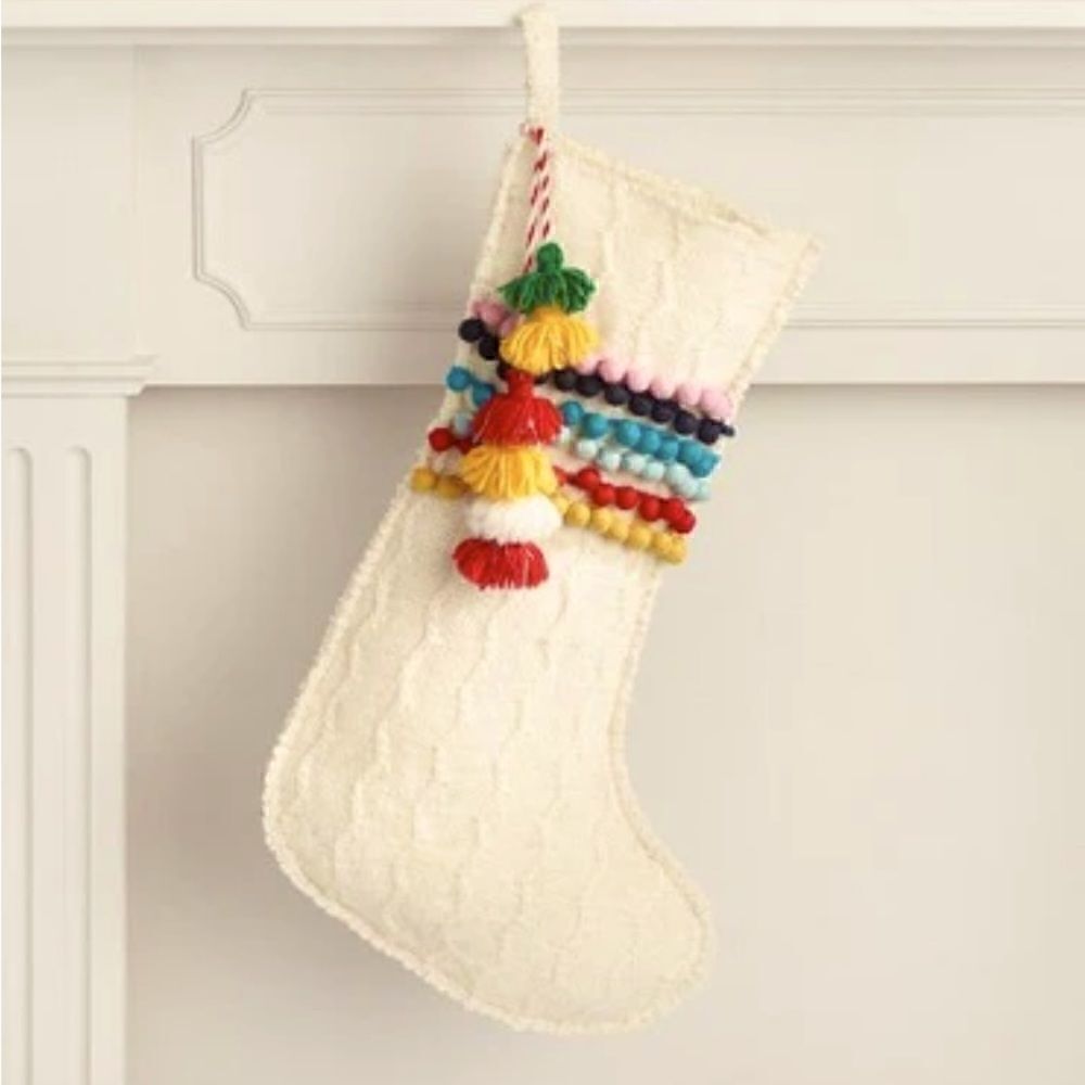 World Market Pom Pom tassel stockings SET OF 3